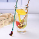 7pcs Stainless Steel Long Twisted Straw Spoon Stirring Scoop Reusable Bar Tools