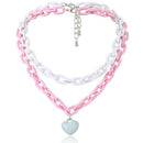 2Pcs/set Multilayer Heart Pendant Acrylic Necklace Clavicle Choker Women Jew Gw