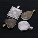 48-Pieces 4 Styles Pendant Trays 24Pcs Round & Square & Heart & Teardrop An