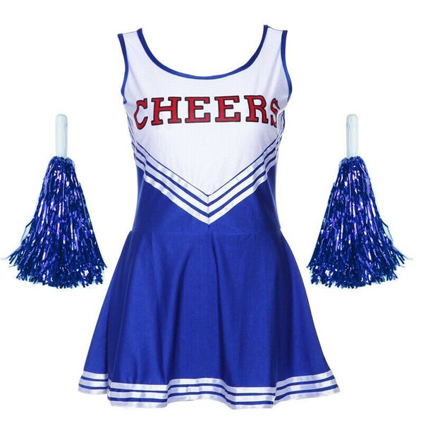 Tank Dress Pom Pom Girl Cheerleaders Disguise Blue Suit M(34-36) L5R3
