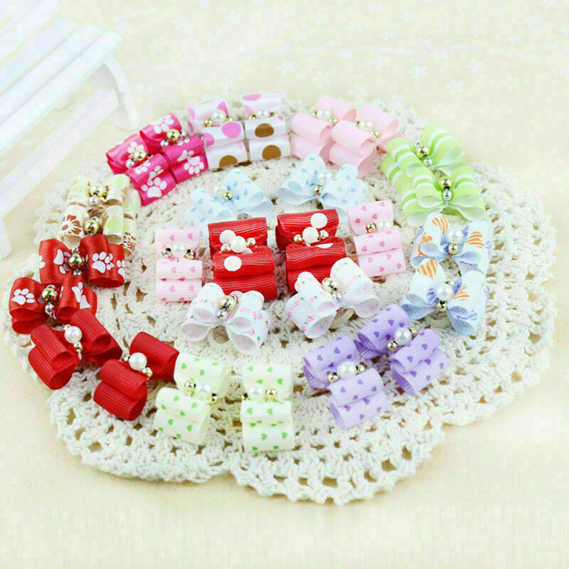 10pcs Cat Puppy Headdress Assorted Pet Band Dog Accessory Hair Bows Rubber I6C1