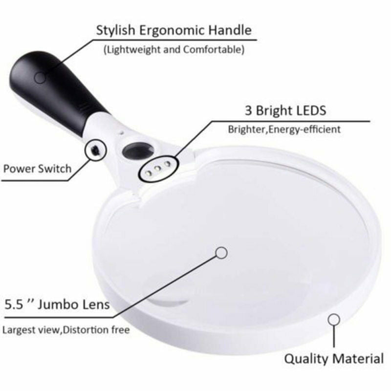 LED Magnifier 5.5inch Extra Large Handheld 2X 4X 25X Magnifying Glass Loop Loupe