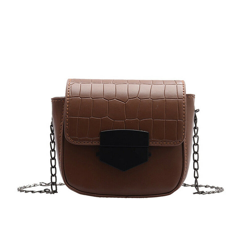 Casual Crocodile Leather Crossbody Bag Women Chain Shoulder Handbag (Brown)