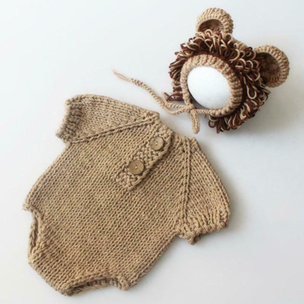 Kids Romper Baby Jumpsuit Bodysuit with Hat Knitting Sweater Photo Props A#S