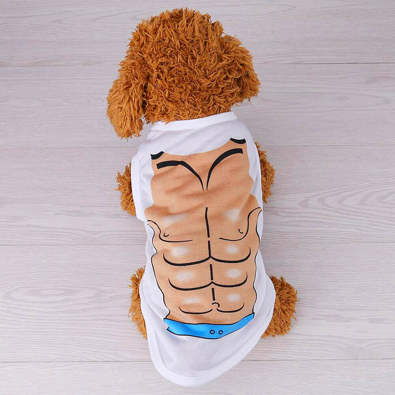Pet Dogs Funny Cute Muscle Print White Bikini Beach T-Shirt Vest Clothes Size S