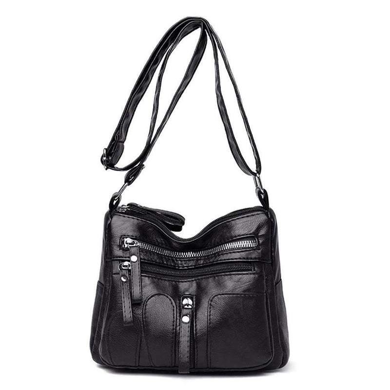 Daily Leather Mom Bag Multi-Pockets Women Shoulder Crossbody Bags (Black)
