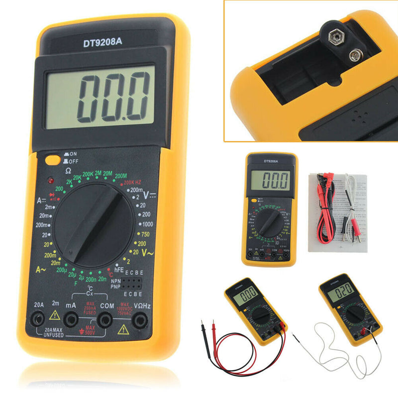 DT-9208A Digital Multimeter Volt Amp Ohm Hz AC/DC Temperature Hertz Tester