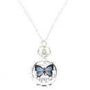 Blue Butterfly Print Hunter Round Case Necklace Pocket Watch for Ladies G8K2