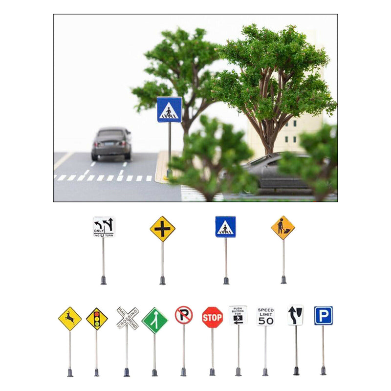 14 Piece 1/87 Traffic Signs DIY Train Railway Freeway Scenes Decoration Accs