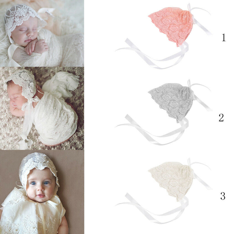 Baby Girl's White Boys Baby Shower Caps Lace Floral Bonnet Infant's Hat