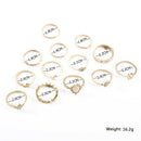 Rhinestones Moon Star Crown Finger Rings Knuckle Midi Opal Rings Set