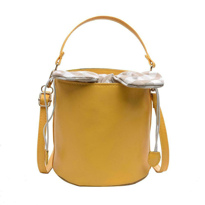 Plaid Bowknot Shoulder Handbags Leather Women Crossbody Bucket Bag (Yellow) A