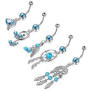 5Pcs/Set Stainless Steel Blue Crystal Navel Belly Button Rings Piercing Jewe 3C