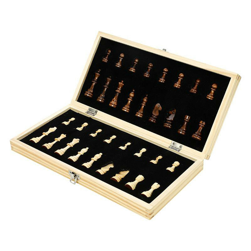 Handmade Folding Wooden Magnetic Chess Board Set with Extra 2 Queens, 39x39cm,