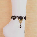 Gothic Anklet Chain Black Lace Woven Flowers Water Drop Pendant Anklet JewelryJR