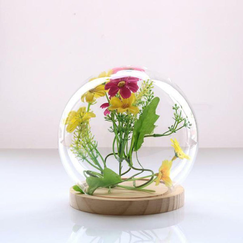 Glass Display Cloche Bell Jar Dome Flower Vase & Wooden Base 15cmx14cm (DXH)