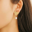 Love Heart Pearls Dangle Ear Stud Women Elegant Sweet Drop Earrings Jewelry