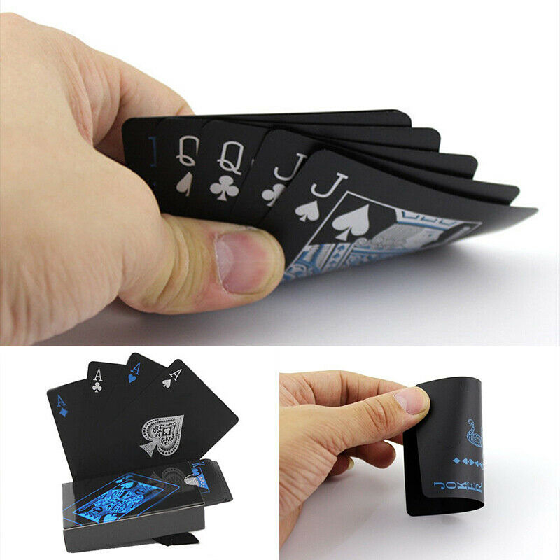 Cool Black Plastic PVC Poker Waterproof Magic Playing Cards Table Game 54p KTP