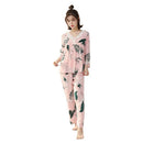Women Autumn V-neck print 2-pcs Pajama Sets Floral Long Sleeve Sleep Wear C Y9M2