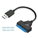 USB 2.0 to SATA 22pin Adapter Converter Cable for 2.5" HDD SSD Hard Drives Black