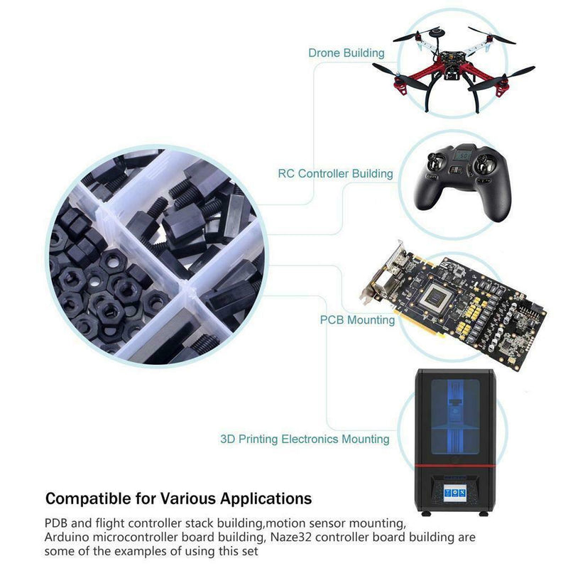 180PCS Plastic M3 Nylon Hex Spacers Screw Nut Stand-off Assortment Kit
