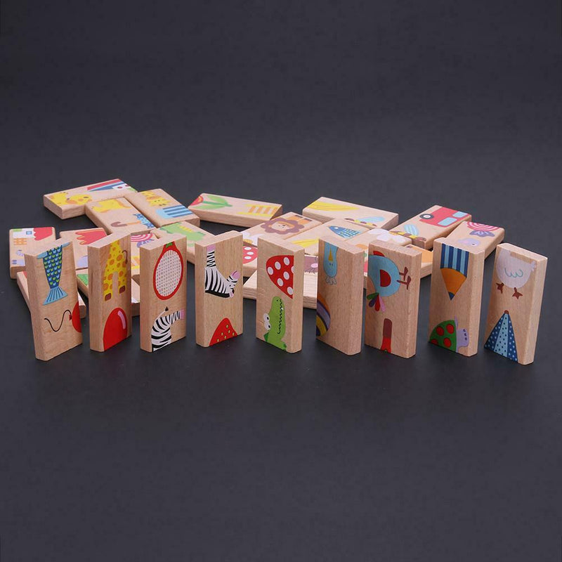 28pcs/Set Dominoes Wooden Puzzle Cartoon Montessori Educational Baby Toys K1B