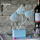 Handcrafted Wooden Nautical Fish Ornament Home Office Desktop Decor Blue