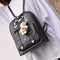Women Student Preppy Style Cute Bear Pendant Bookbag Backpack(Black)
