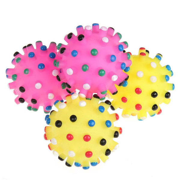 4pcs Small Squeaky Dog Round Soft Rubber Hedgehog Interactive Chew Toys #JT1