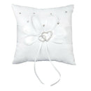 Wedding Ring Pillow 15 x 15 cm White Double Heart Crystal Rhinestone