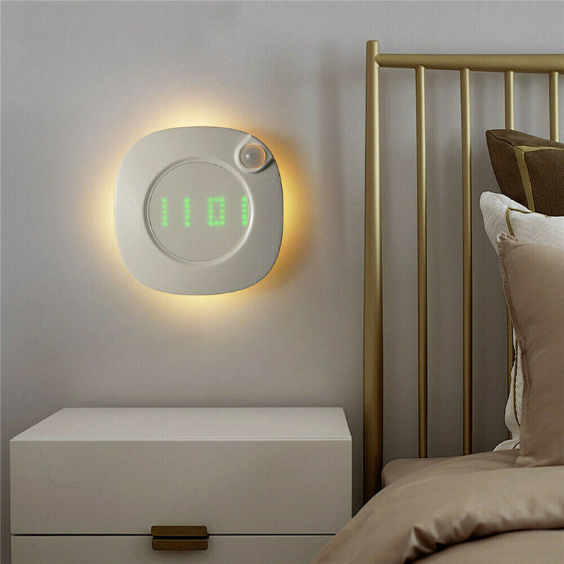1*LED Digital Time Wall Clock With PIR Motion Sensor Night Light Home Clock Lamp