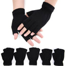 Men Black Knitted Stretch Elastic Warm Half Finger Fingerless Gloves Winter Z