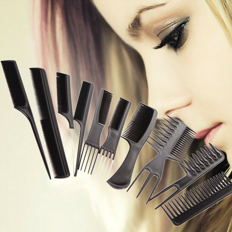 10Pcs Black Pro Salon Hair Styling Hairdressing Plastic Barbers Brush Combs