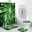 4Pcs Home Bathroom Decor Set Bathroom Bamboo Forest Pattern Toilet Seat Cov