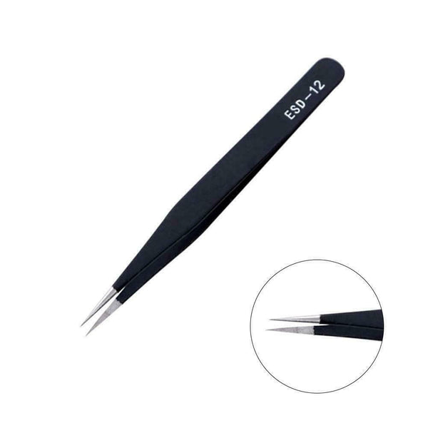 2Pcs ESD-15&ESD-12 Black static Straight Curved L6 Tweezers P8M6 P7G5