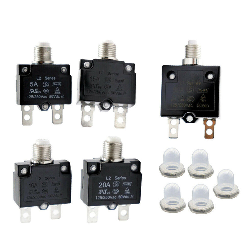 5pcs 50V DC 5A/10A/15A/20A/30A Push Button Circuit Breaker Overload Switch