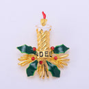 Fashion Retro Christmas Candle Holly Crystal Brooch Pins Holiday Party Gifts