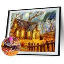 Rural Wood House Painting Kit Full Round Drill Rhinestone DIY Drawing Decor