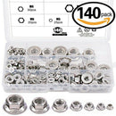 140-Pcs M3 M4 M5 M6 M8 M10 M12 Hex Flange Nuts Assortment Kit - 304 Stainle