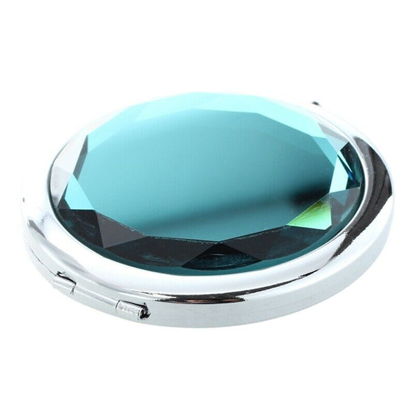 Travel Compact Pocket Crystal Folding Makeup Mirror ,Ocean Blue X6G3