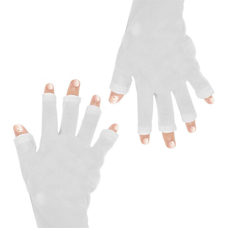 Fabric Anti UV Fingerless UV Protection Gloves For Nail  Drying Lamp White