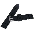 Black Silicone Rubber Watch Bracelet Band Curved Stainless Steel Clasp Wate