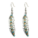 Retro Turquoise Feather Drop Earrings Ethnic Style Ear Hook Women Jewelry