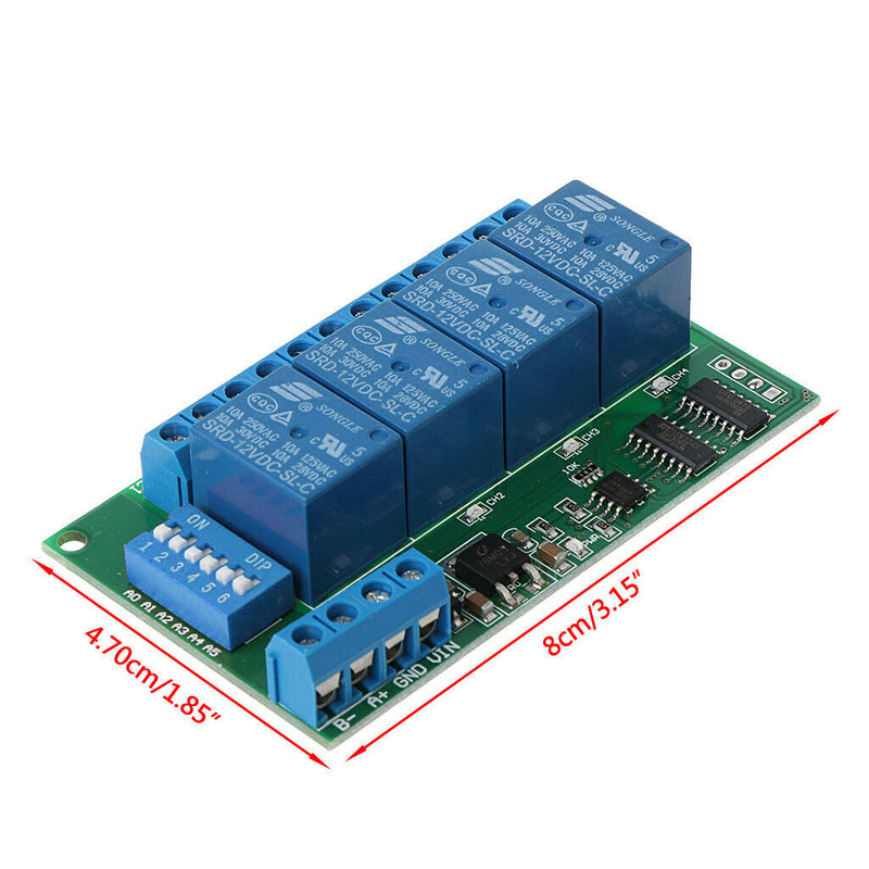 4CH 12V Modbus PC RTU UART RS485 Relay Board for PLC Lamp LED PTZ Camera Control