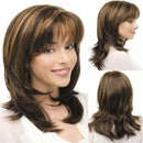 Women Short Synthetic Wigs Mixed Brown Straight Wavy Hair Wigs Natural for Party