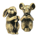 2pcs Lucky Fengshui Decor Brass Zodiac Rabbit Rat Statues Incense Holder