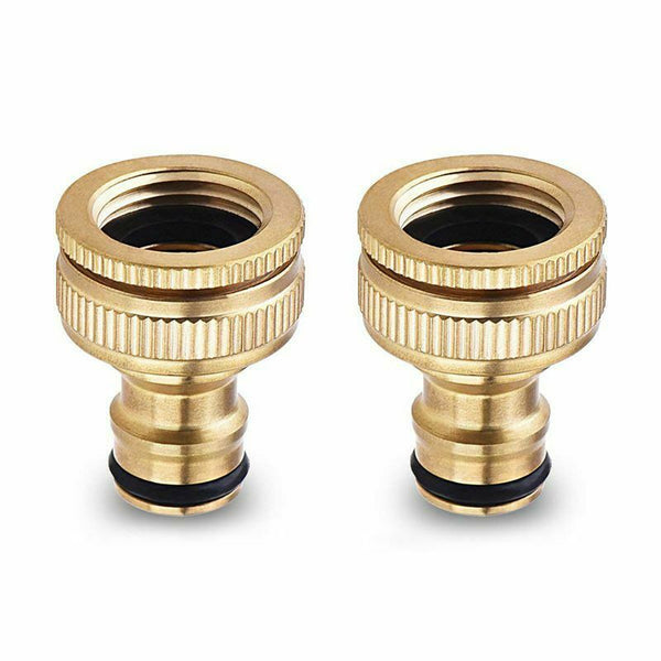 2 Pack Brass Garden Hose/Hosepipe Tap Connector 1/2 Inch and 3/4 Inch 2-in-
