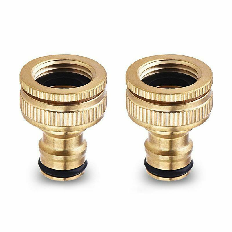 2 Pack Brass Garden Hose/Hosepipe Tap Connector 1/2 Inch and 3/4 Inch 2-in-