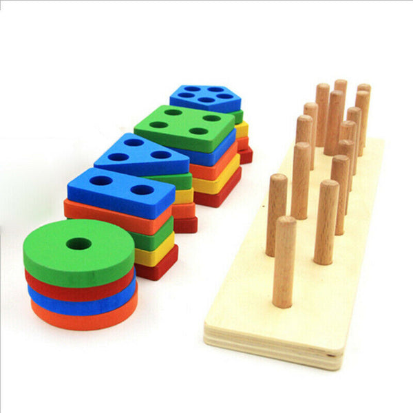 Wooden Shape Sorter Geometric Sorting Board Shape Recognition Stack Sort Board