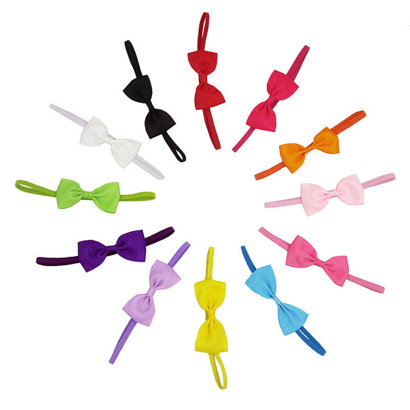 12pcs Cute Kids Headband Bowknot Headbands Solid Color Hair Bows Hair Band